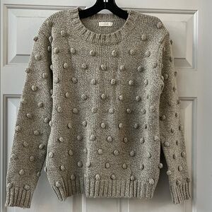 Cozy Pom-Pom Knit Sweater - Heather Gray / Black